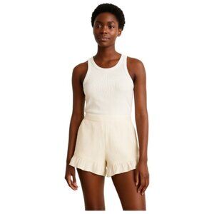 Loft Beach XL Cream Striped Ruffle Leg Elastic Back Waist Short NWT